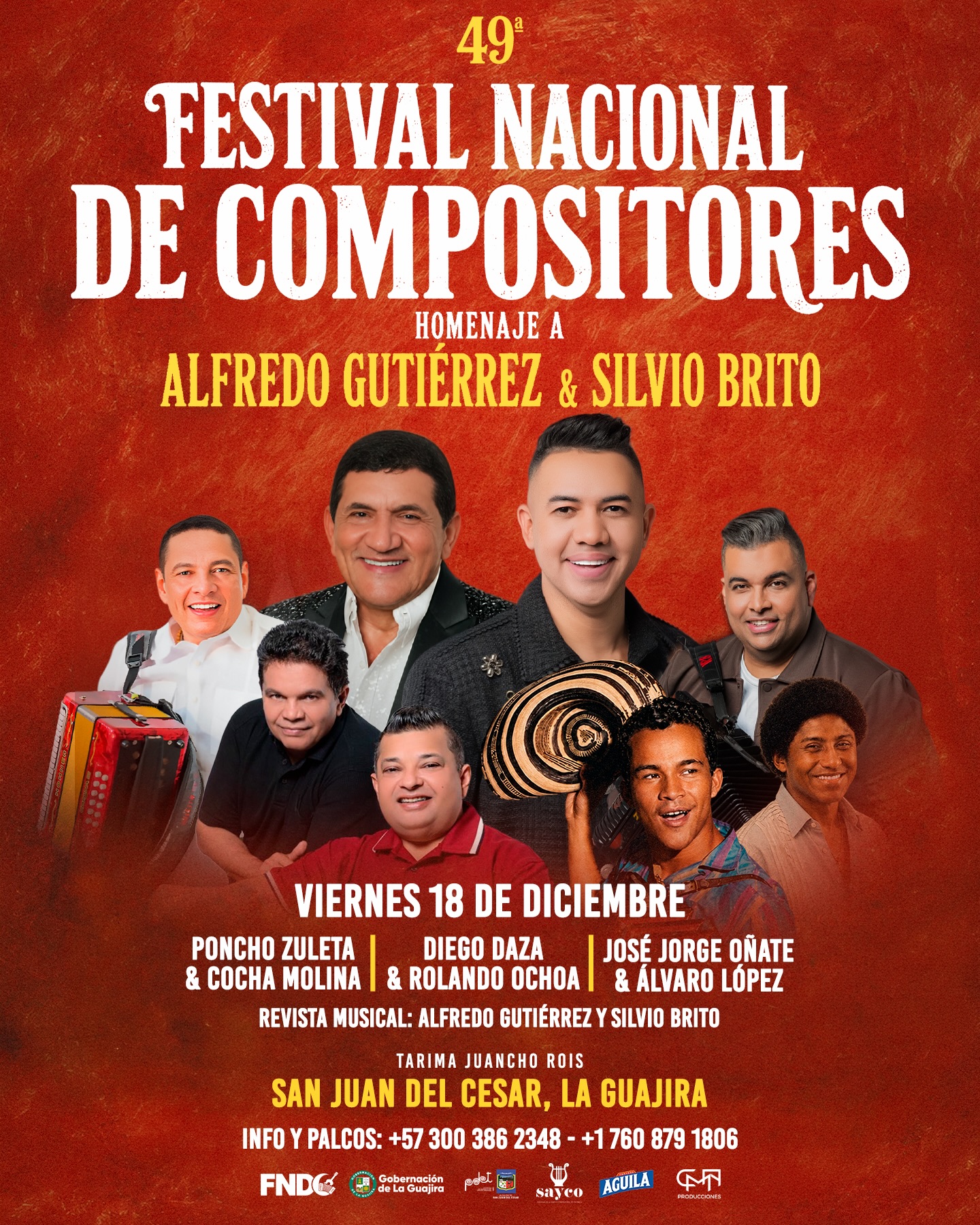 Programación oficial del viernes 18 de diciembre con Poncho Zuleta y Cocha Molina, Diego Daza y Rolando Ochoa, José Jorge Oñate y Álvaro López